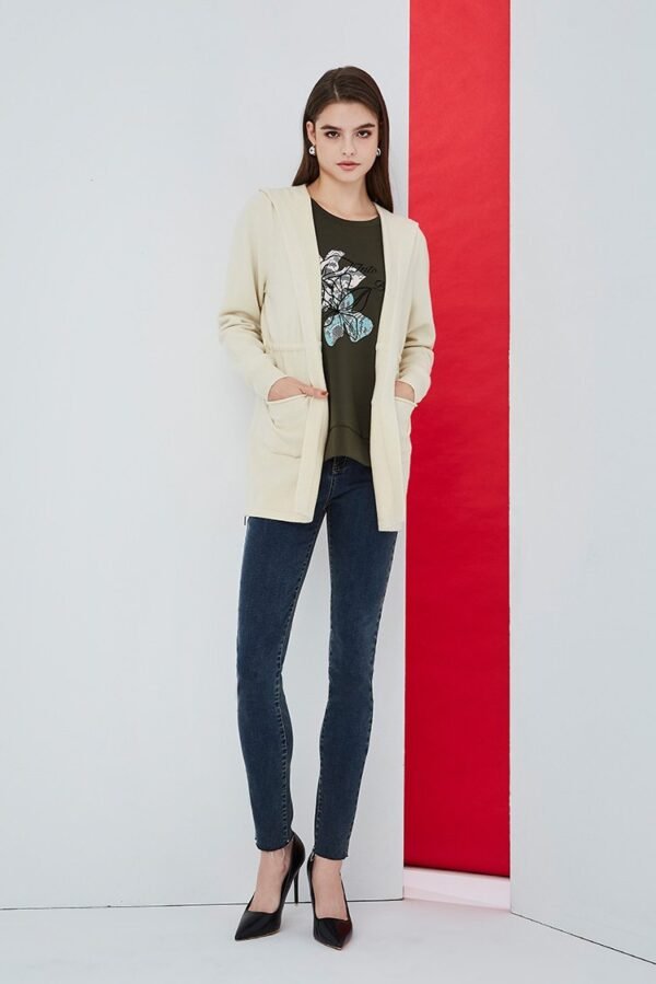 Hooded cardigan side zipper drawstring