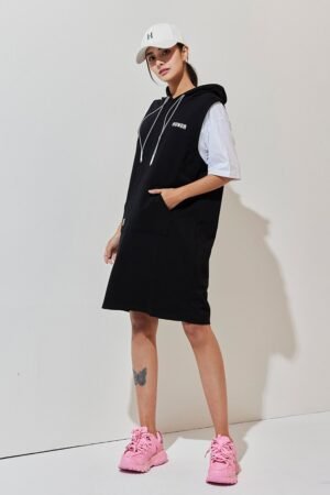 Hooded sports style fake two-piece dress