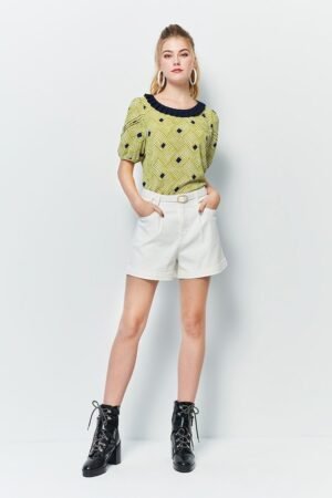 Casual high-waisted stereo belt shorts