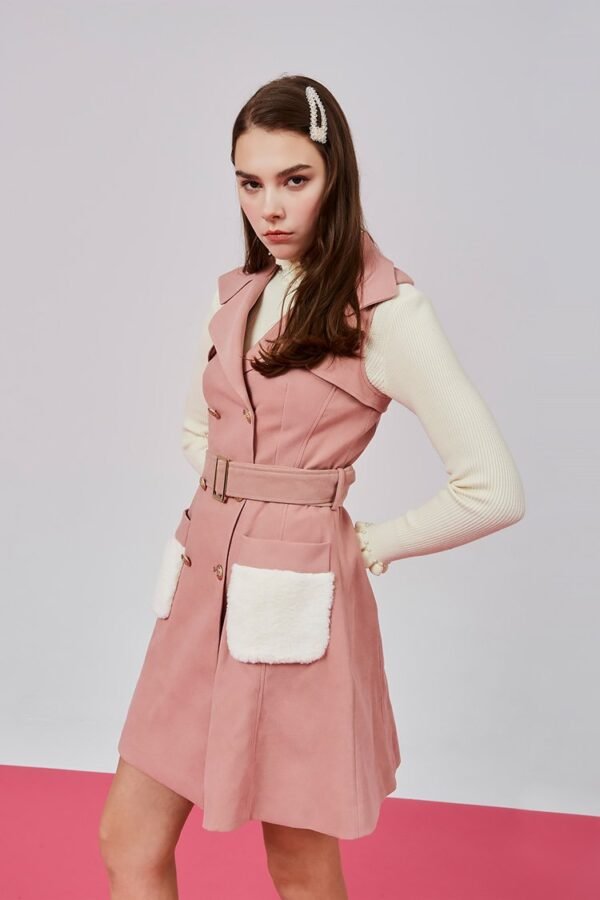 Lapel patchwork vest long coat