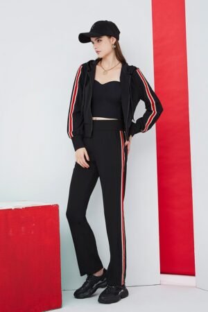 Short version brand three color striped hooded