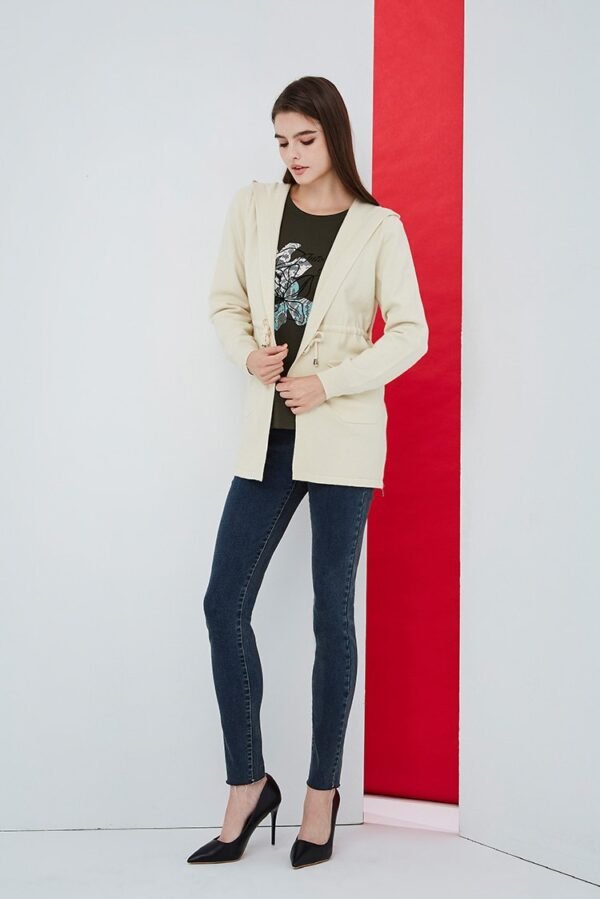 Hooded cardigan side zipper drawstring