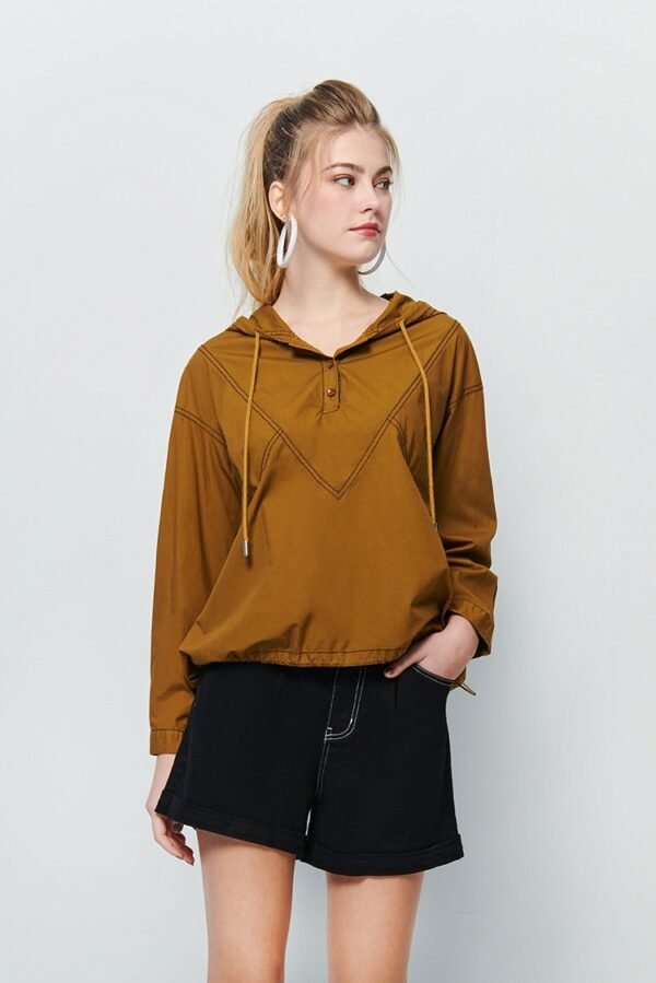 Casual hooded drawstring pocket top
