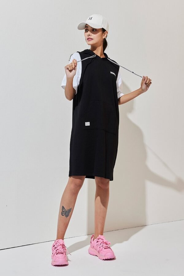 Hooded sports style fake two-piece dress