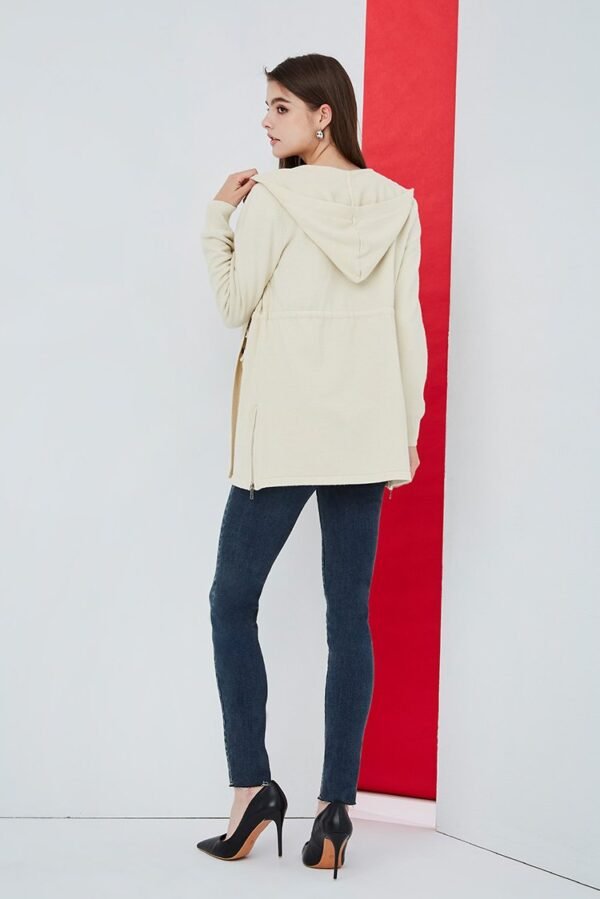 Hooded cardigan side zipper drawstring