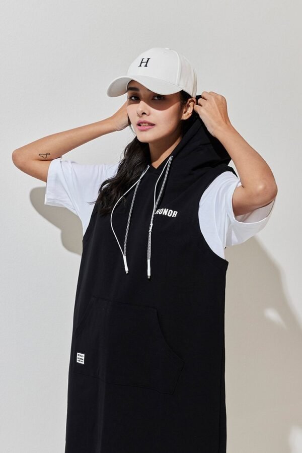 Hooded sports style fake two-piece dress