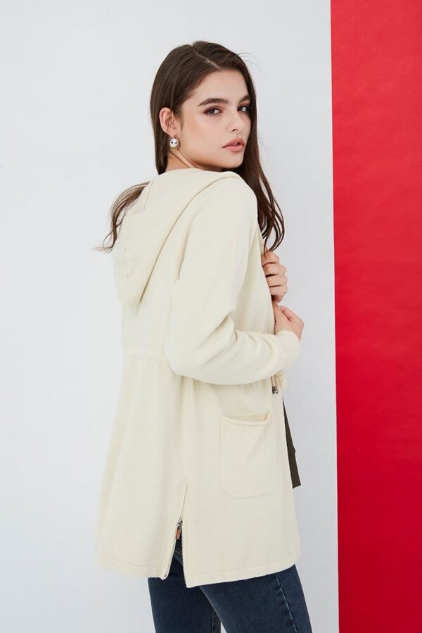 Hooded cardigan side zipper drawstring