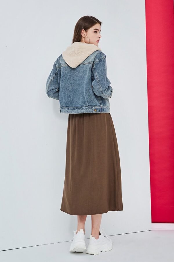 Short knit hooded large pocket