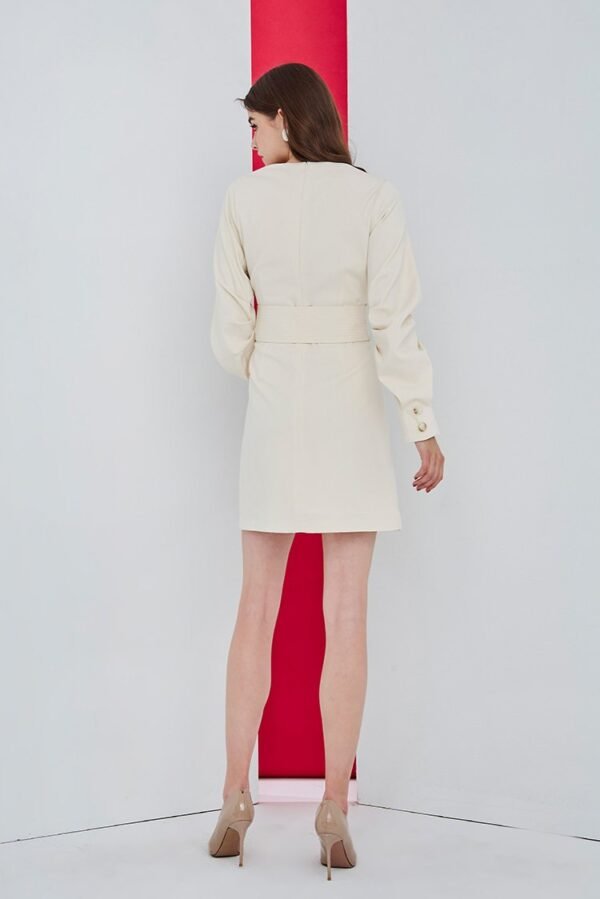 Plain round neck wide belt style dress