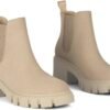 Women's Chelsea Boots Fashion Lug Sole Chunky Heel Slip on Elastic Ankle Booties