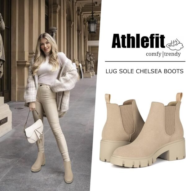 Women's Chelsea Boots Fashion Lug Sole Chunky Heel Slip on Elastic Ankle Booties