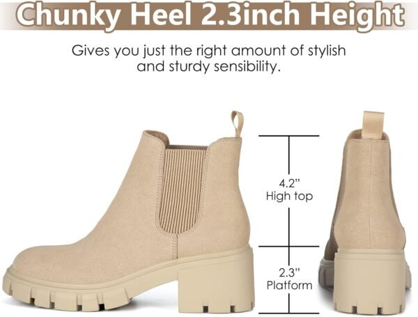 Women's Chelsea Boots Fashion Lug Sole Chunky Heel Slip on Elastic Ankle Booties
