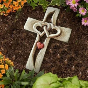 Carved wooden cross - intertwined hearts