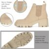 Women's Chelsea Boots Fashion Lug Sole Chunky Heel Slip on Elastic Ankle Booties