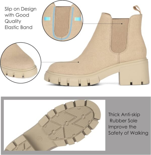 Women's Chelsea Boots Fashion Lug Sole Chunky Heel Slip on Elastic Ankle Booties