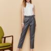Solid color styling belt pants
