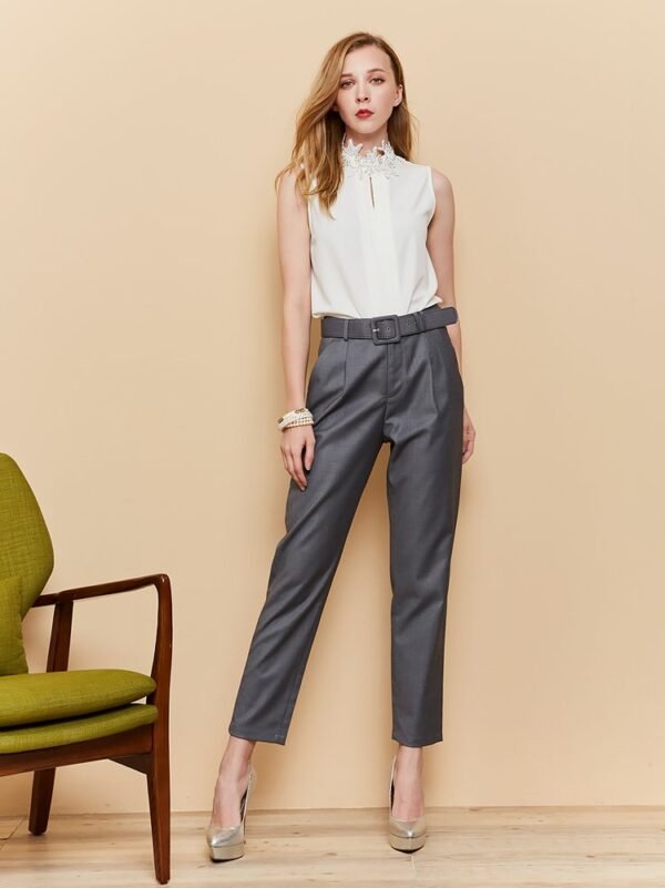 Solid color styling belt pants
