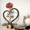 Red Metal Rose with Heart-Shaped Stand