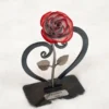 Red Metal Rose with Heart-Shaped Stand